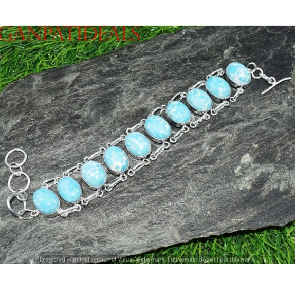 Caribbean Larimar Gemstone 925 Sterling Silver - Picture 3 of 3